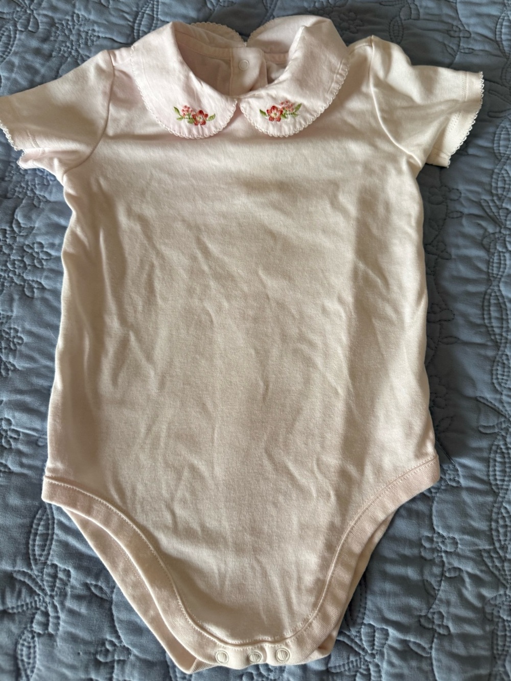 Janie and Jack Pale Pink Peter Pan Collar Floral Embroidered One-Piece